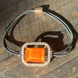 Gold Tone Orange Rectangle Crystal Halo Ponytail